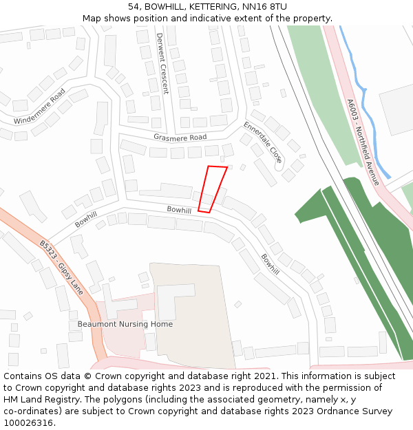 54, BOWHILL, KETTERING, NN16 8TU: Location map and indicative extent of plot