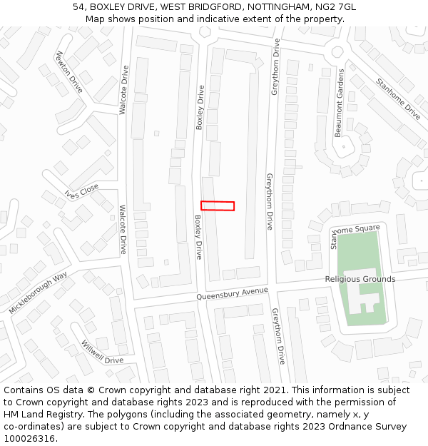 54, BOXLEY DRIVE, WEST BRIDGFORD, NOTTINGHAM, NG2 7GL: Location map and indicative extent of plot