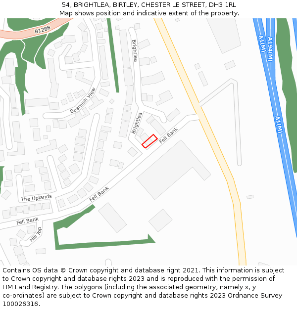 54, BRIGHTLEA, BIRTLEY, CHESTER LE STREET, DH3 1RL: Location map and indicative extent of plot