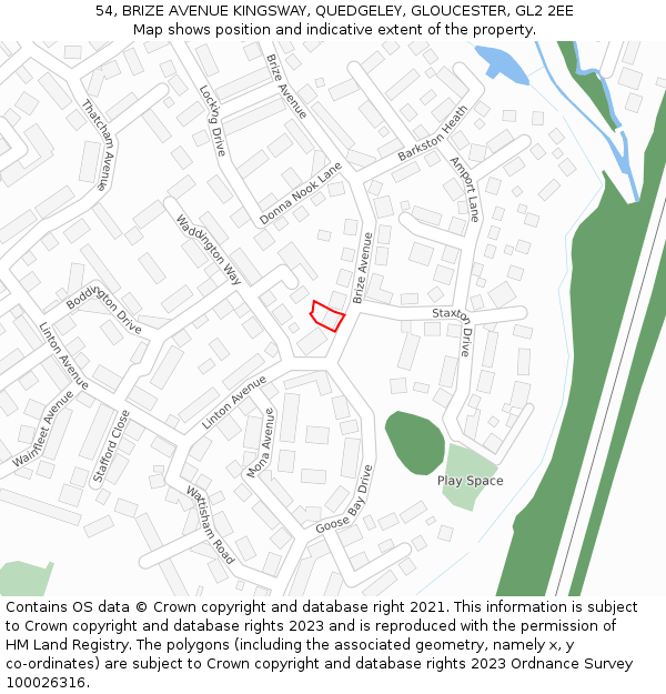 54, BRIZE AVENUE KINGSWAY, QUEDGELEY, GLOUCESTER, GL2 2EE: Location map and indicative extent of plot