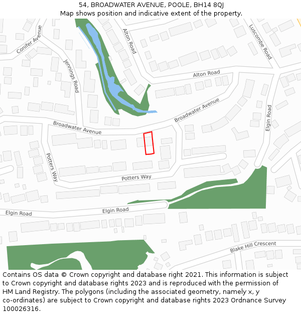 54, BROADWATER AVENUE, POOLE, BH14 8QJ: Location map and indicative extent of plot