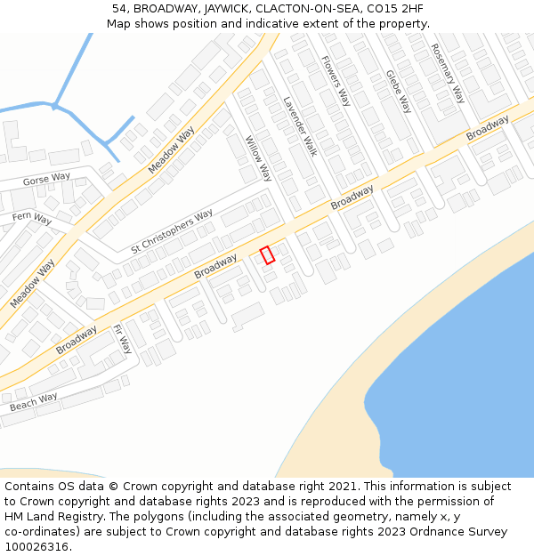 54, BROADWAY, JAYWICK, CLACTON-ON-SEA, CO15 2HF: Location map and indicative extent of plot