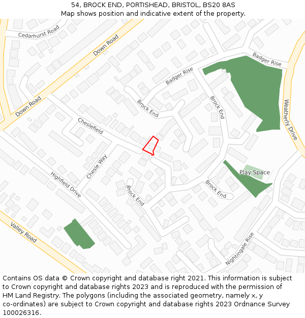 54, BROCK END, PORTISHEAD, BRISTOL, BS20 8AS: Location map and indicative extent of plot