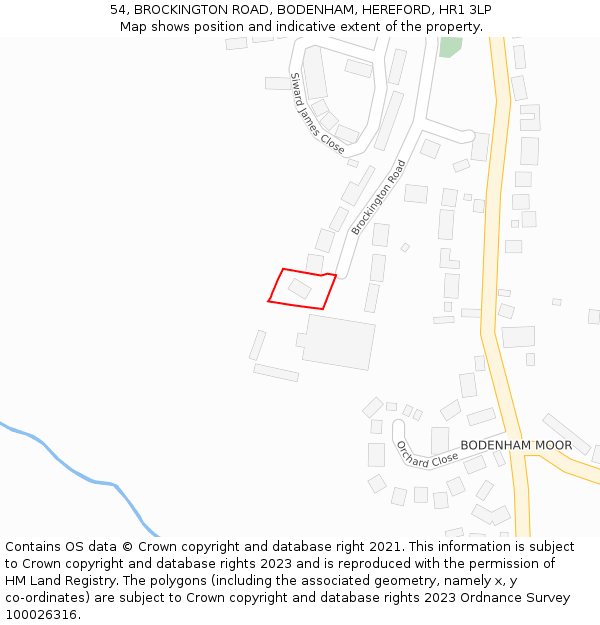 54, BROCKINGTON ROAD, BODENHAM, HEREFORD, HR1 3LP: Location map and indicative extent of plot