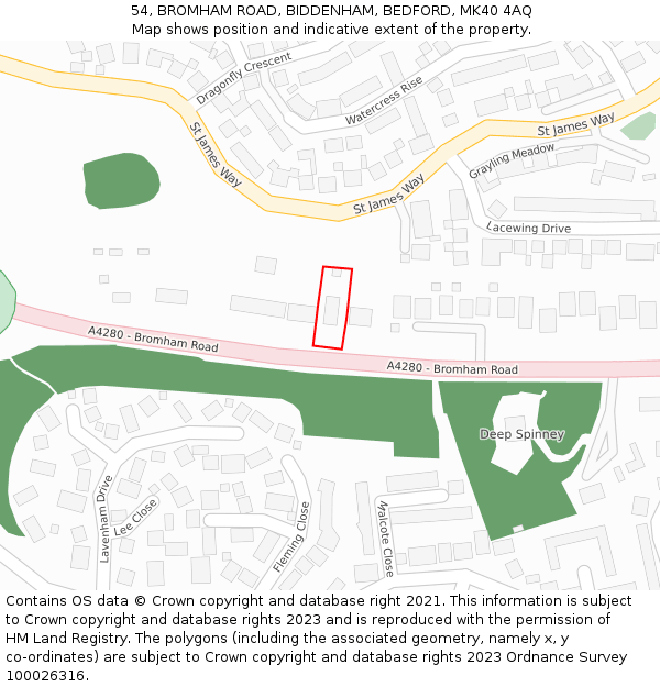 54, BROMHAM ROAD, BIDDENHAM, BEDFORD, MK40 4AQ: Location map and indicative extent of plot