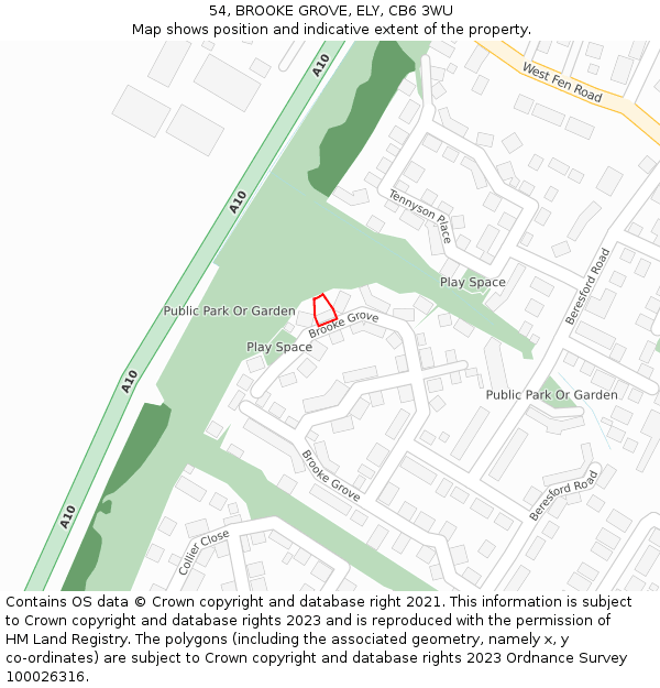 54, BROOKE GROVE, ELY, CB6 3WU: Location map and indicative extent of plot