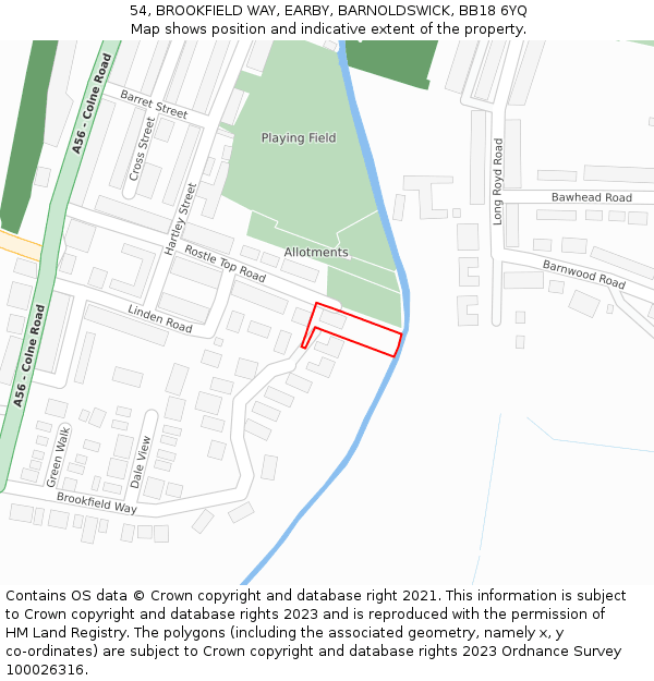 54, BROOKFIELD WAY, EARBY, BARNOLDSWICK, BB18 6YQ: Location map and indicative extent of plot