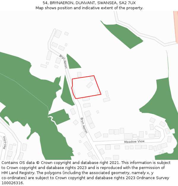 54, BRYNAERON, DUNVANT, SWANSEA, SA2 7UX: Location map and indicative extent of plot