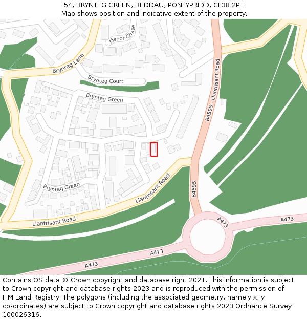 54, BRYNTEG GREEN, BEDDAU, PONTYPRIDD, CF38 2PT: Location map and indicative extent of plot