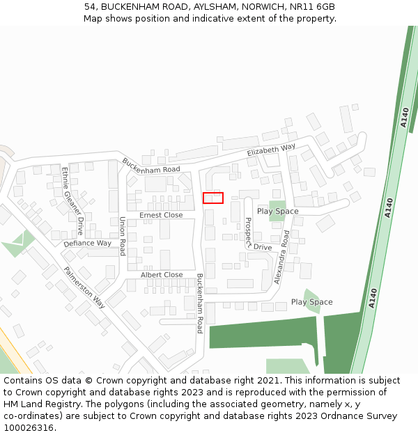 54, BUCKENHAM ROAD, AYLSHAM, NORWICH, NR11 6GB: Location map and indicative extent of plot