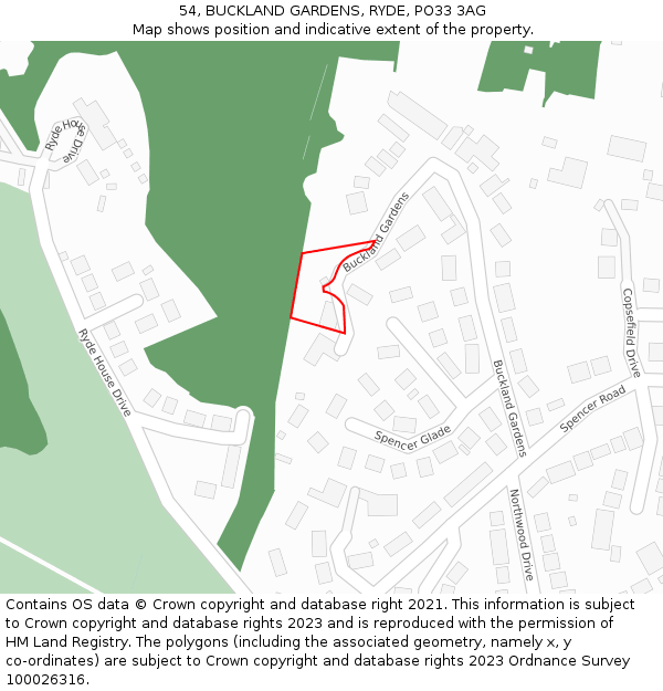 54, BUCKLAND GARDENS, RYDE, PO33 3AG: Location map and indicative extent of plot