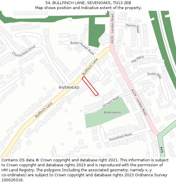 54, BULLFINCH LANE, SEVENOAKS, TN13 2EB: Location map and indicative extent of plot