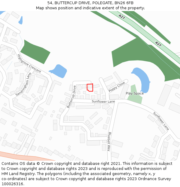 54, BUTTERCUP DRIVE, POLEGATE, BN26 6FB: Location map and indicative extent of plot