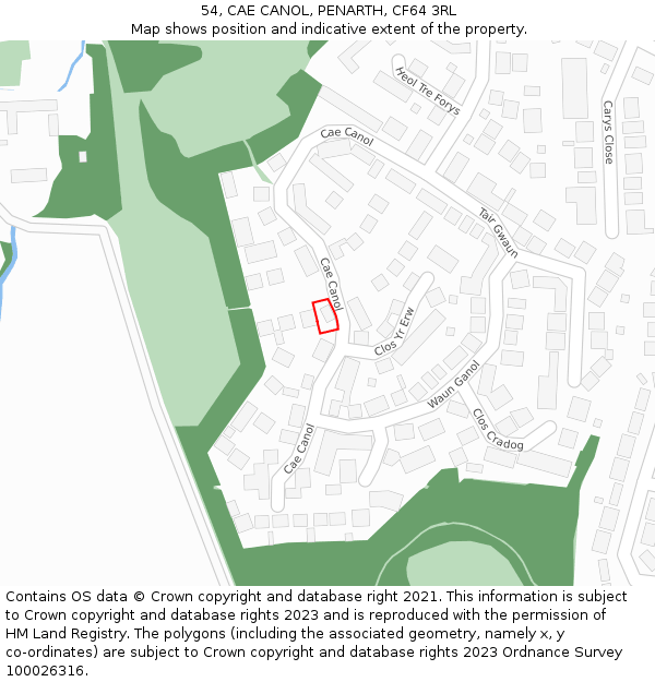 54, CAE CANOL, PENARTH, CF64 3RL: Location map and indicative extent of plot