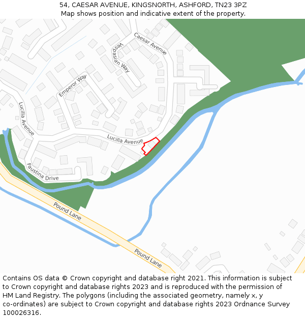 54, CAESAR AVENUE, KINGSNORTH, ASHFORD, TN23 3PZ: Location map and indicative extent of plot