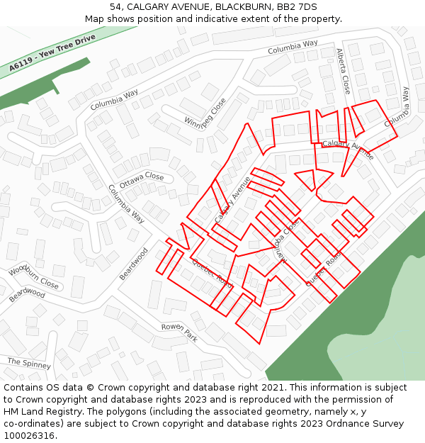 54, CALGARY AVENUE, BLACKBURN, BB2 7DS: Location map and indicative extent of plot