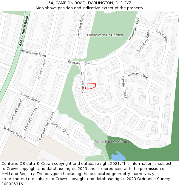 54, CAMPION ROAD, DARLINGTON, DL1 2YZ: Location map and indicative extent of plot