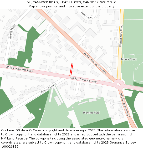 54, CANNOCK ROAD, HEATH HAYES, CANNOCK, WS12 3HG: Location map and indicative extent of plot