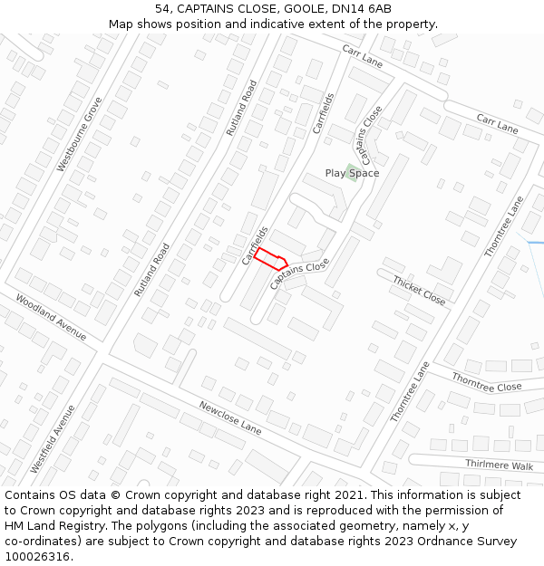 54, CAPTAINS CLOSE, GOOLE, DN14 6AB: Location map and indicative extent of plot