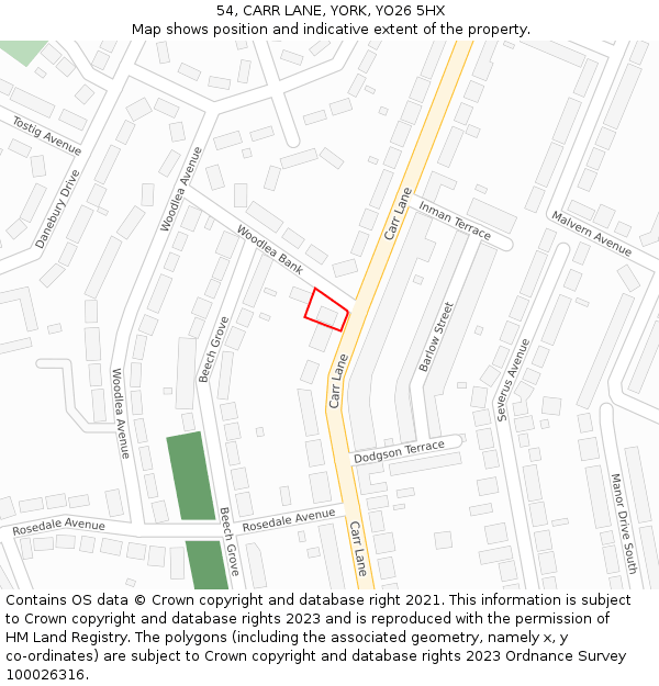 54, CARR LANE, YORK, YO26 5HX: Location map and indicative extent of plot
