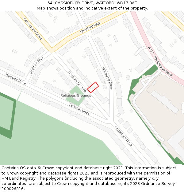 54, CASSIOBURY DRIVE, WATFORD, WD17 3AE: Location map and indicative extent of plot