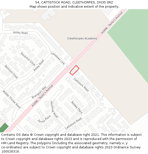 54, CATTISTOCK ROAD, CLEETHORPES, DN35 0RZ: Location map and indicative extent of plot