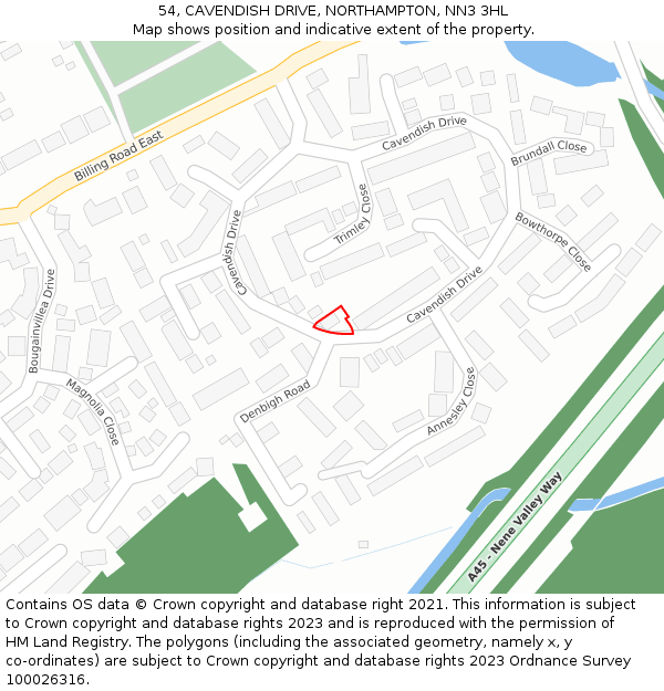 54, CAVENDISH DRIVE, NORTHAMPTON, NN3 3HL: Location map and indicative extent of plot