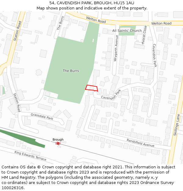 54, CAVENDISH PARK, BROUGH, HU15 1AU: Location map and indicative extent of plot