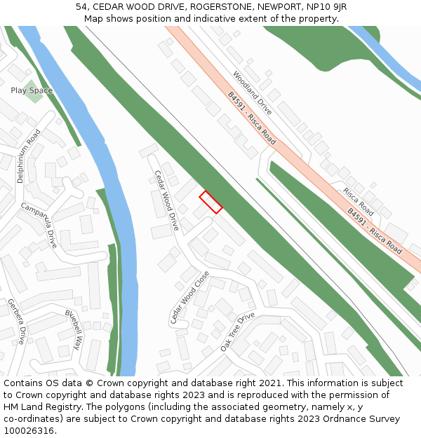 54, CEDAR WOOD DRIVE, ROGERSTONE, NEWPORT, NP10 9JR: Location map and indicative extent of plot