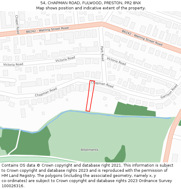 54, CHAPMAN ROAD, FULWOOD, PRESTON, PR2 8NX: Location map and indicative extent of plot