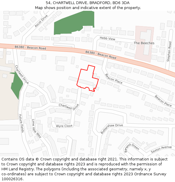 54, CHARTWELL DRIVE, BRADFORD, BD6 3DA: Location map and indicative extent of plot