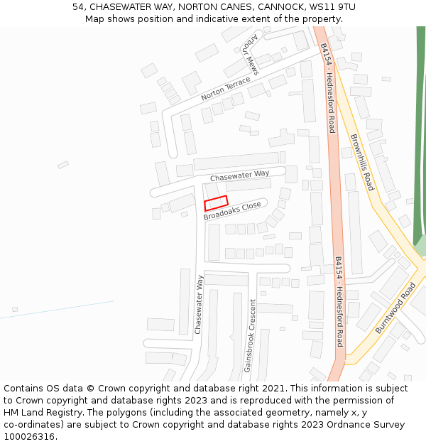 54, CHASEWATER WAY, NORTON CANES, CANNOCK, WS11 9TU: Location map and indicative extent of plot