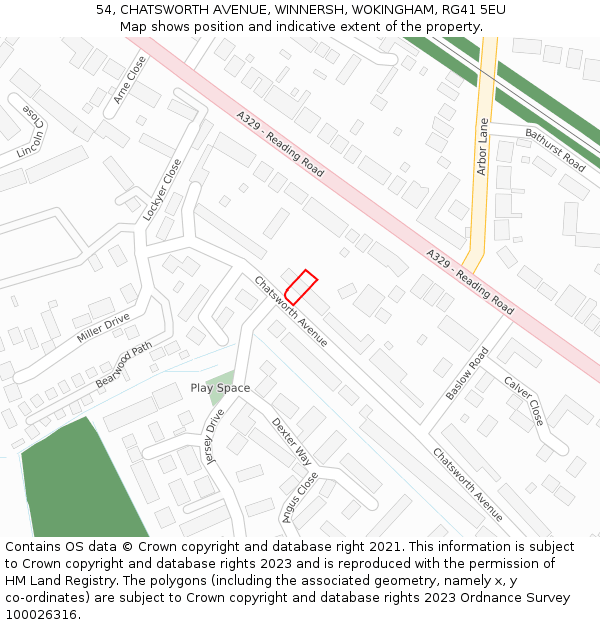 54, CHATSWORTH AVENUE, WINNERSH, WOKINGHAM, RG41 5EU: Location map and indicative extent of plot