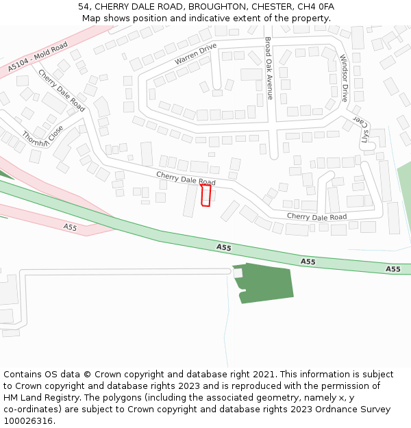 54, CHERRY DALE ROAD, BROUGHTON, CHESTER, CH4 0FA: Location map and indicative extent of plot