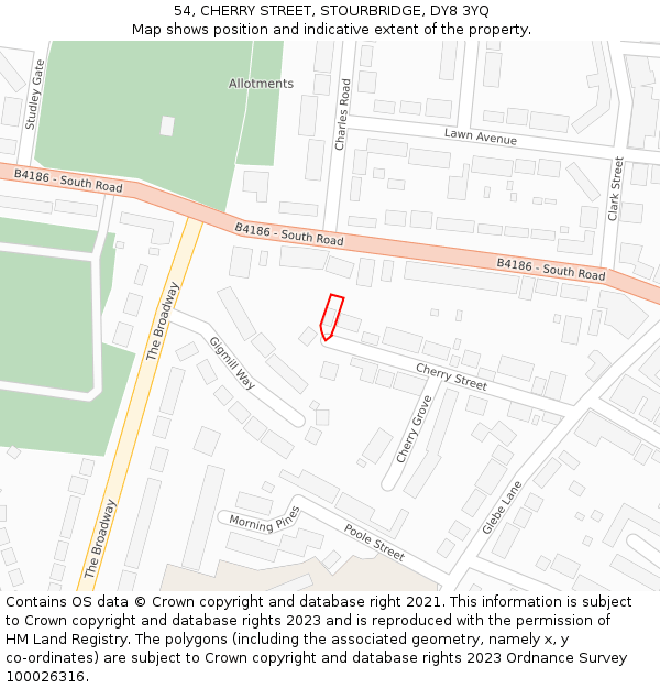 54, CHERRY STREET, STOURBRIDGE, DY8 3YQ: Location map and indicative extent of plot