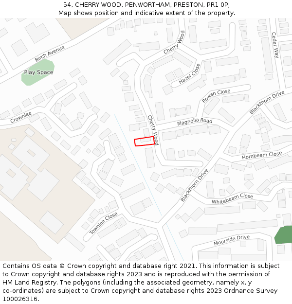 54, CHERRY WOOD, PENWORTHAM, PRESTON, PR1 0PJ: Location map and indicative extent of plot