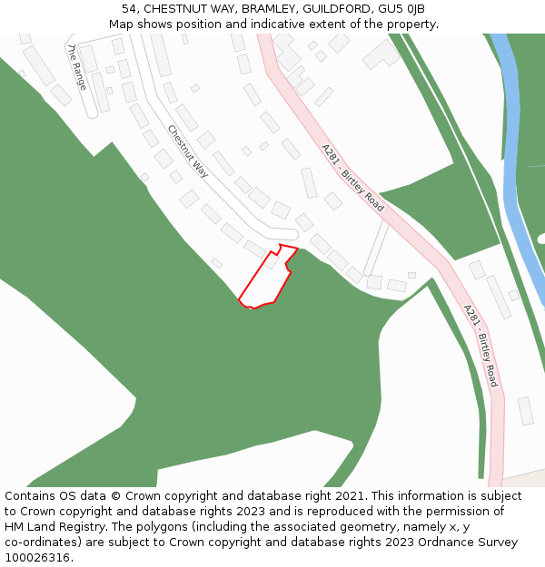 54, CHESTNUT WAY, BRAMLEY, GUILDFORD, GU5 0JB: Location map and indicative extent of plot