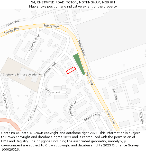 54, CHETWYND ROAD, TOTON, NOTTINGHAM, NG9 6FT: Location map and indicative extent of plot