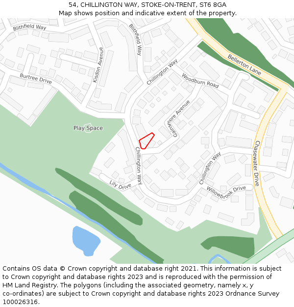 54, CHILLINGTON WAY, STOKE-ON-TRENT, ST6 8GA: Location map and indicative extent of plot