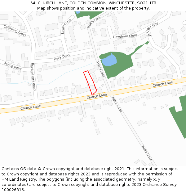 54, CHURCH LANE, COLDEN COMMON, WINCHESTER, SO21 1TR: Location map and indicative extent of plot