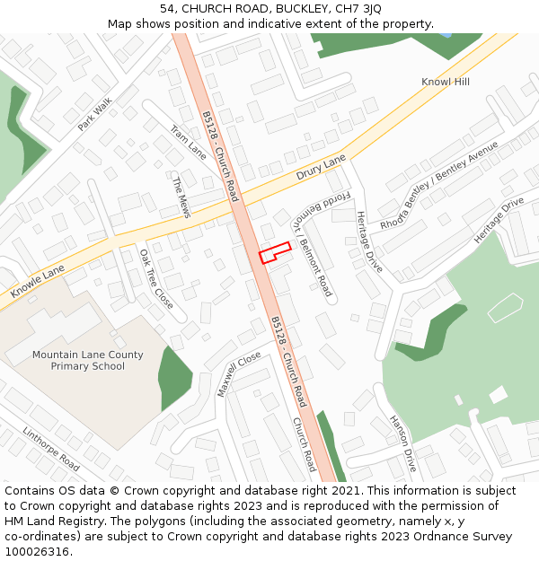 54, CHURCH ROAD, BUCKLEY, CH7 3JQ: Location map and indicative extent of plot