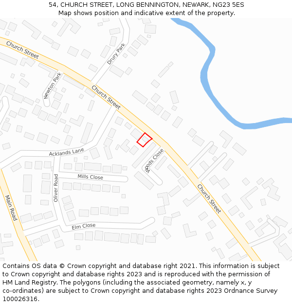 54, CHURCH STREET, LONG BENNINGTON, NEWARK, NG23 5ES: Location map and indicative extent of plot