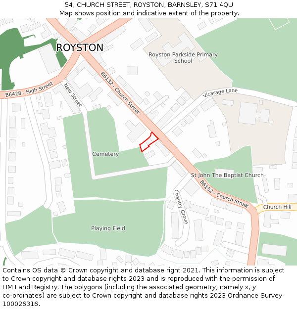 54, CHURCH STREET, ROYSTON, BARNSLEY, S71 4QU: Location map and indicative extent of plot