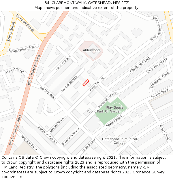 54, CLAREMONT WALK, GATESHEAD, NE8 1TZ: Location map and indicative extent of plot