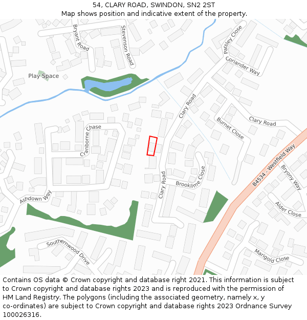 54, CLARY ROAD, SWINDON, SN2 2ST: Location map and indicative extent of plot