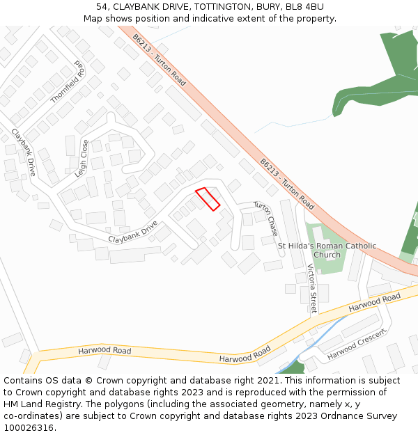 54, CLAYBANK DRIVE, TOTTINGTON, BURY, BL8 4BU: Location map and indicative extent of plot