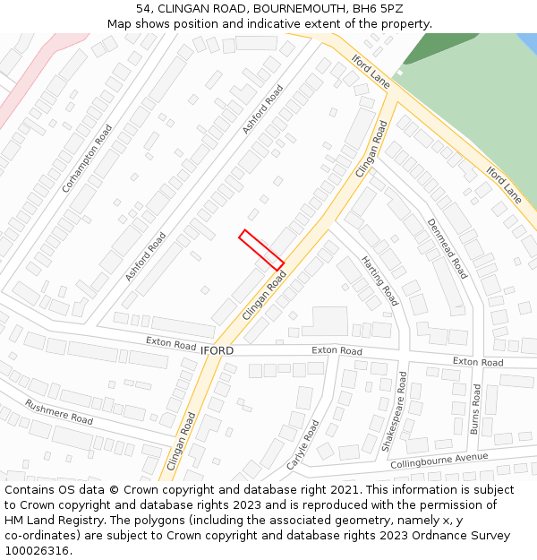 54, CLINGAN ROAD, BOURNEMOUTH, BH6 5PZ: Location map and indicative extent of plot