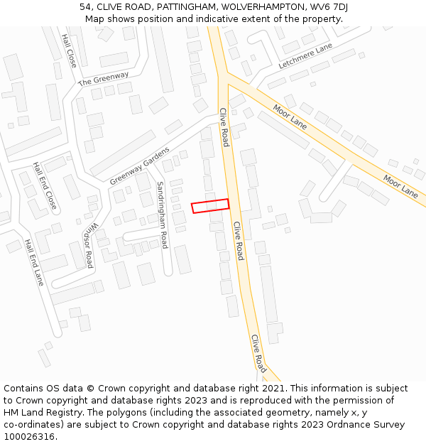 54, CLIVE ROAD, PATTINGHAM, WOLVERHAMPTON, WV6 7DJ: Location map and indicative extent of plot