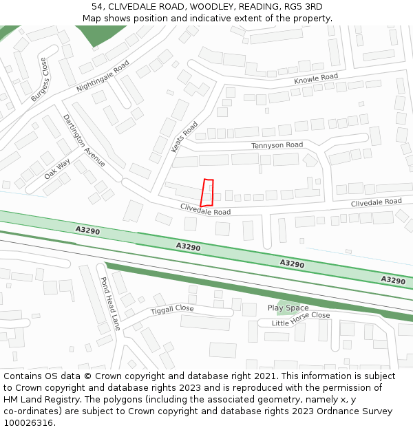 54, CLIVEDALE ROAD, WOODLEY, READING, RG5 3RD: Location map and indicative extent of plot