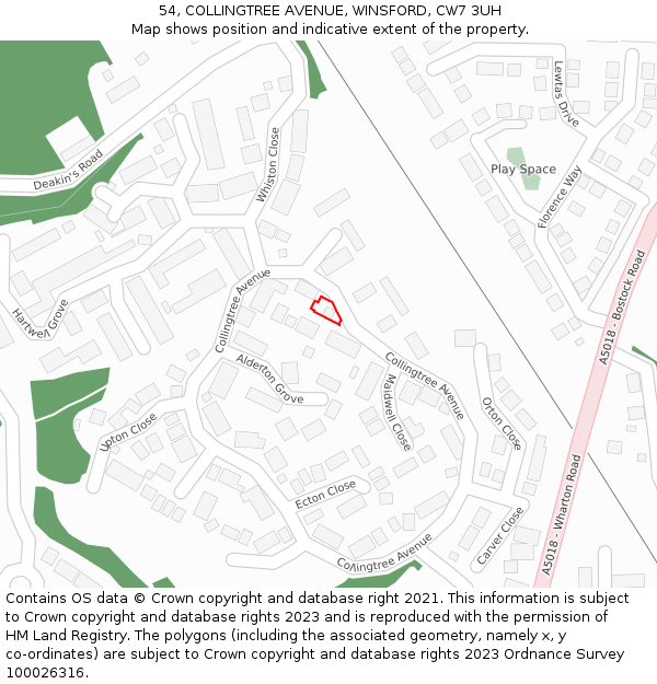 54, COLLINGTREE AVENUE, WINSFORD, CW7 3UH: Location map and indicative extent of plot